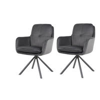 ARMLEHNSTUHL-SET 2 Stück  in Stahl Samt, Velours  - Dunkelgrau/Schwarz, MODERN, Textil/Metall (63/89/70cm) - MID.YOU