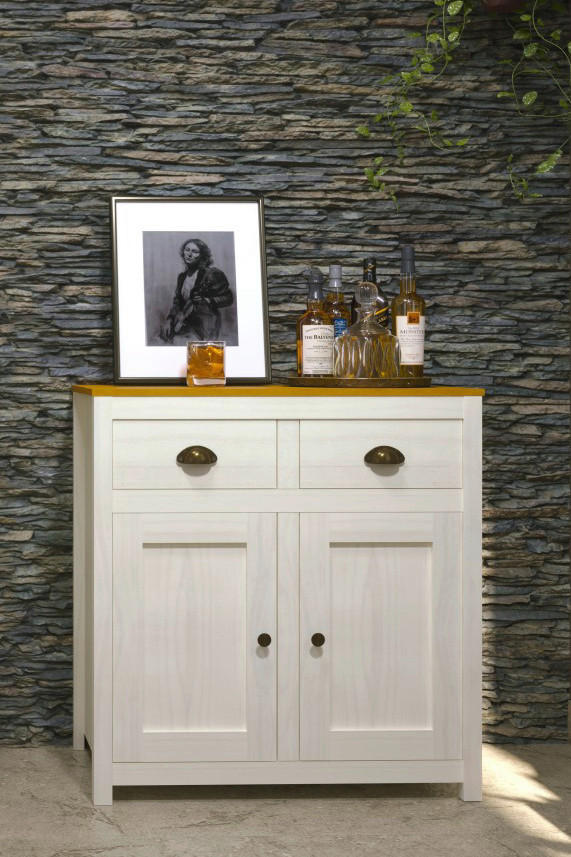 BYRÅ 86/90/45 cm  - vit/mässingsfärgad, Natur, metall/trä (86/90/45cm) - Livetastic