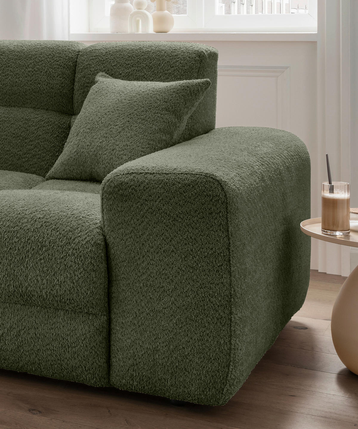 ECKSOFA in Bouclé Dunkelgrün  - Dunkelgrün/Schwarz, Modern, Kunststoff/Textil (152/301cm) - Livetastic