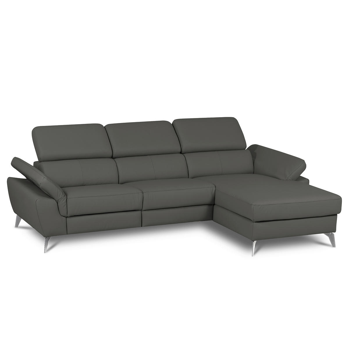 ECKSOFA  in Lederlook Echtleder Anthrazit  - Chromfarben/Anthrazit, Design, Leder/Textil (252/179cm) - Livetastic