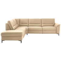ECKSOFA  in Echtleder Beige  249/290 cm  - Beige/Schwarz, KONVENTIONELL, Leder/Metall (249/290cm) - Beldomo Premium
