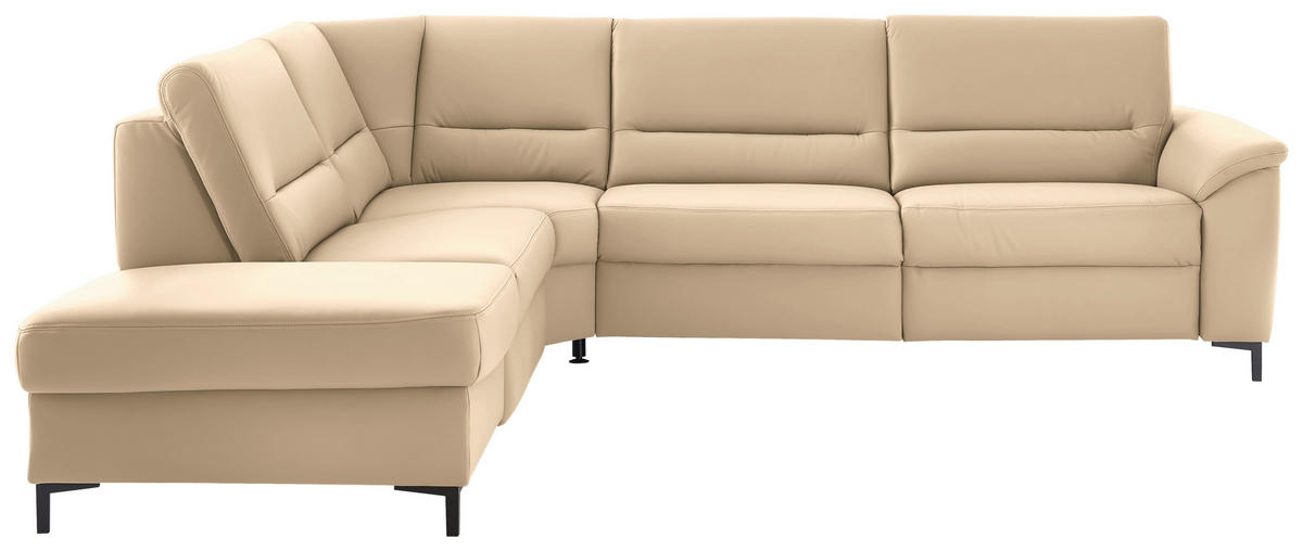 ECKSOFA  in Echtleder Beige  249/290 cm  - Beige/Schwarz, KONVENTIONELL, Leder/Metall (249/290cm) - Beldomo Premium