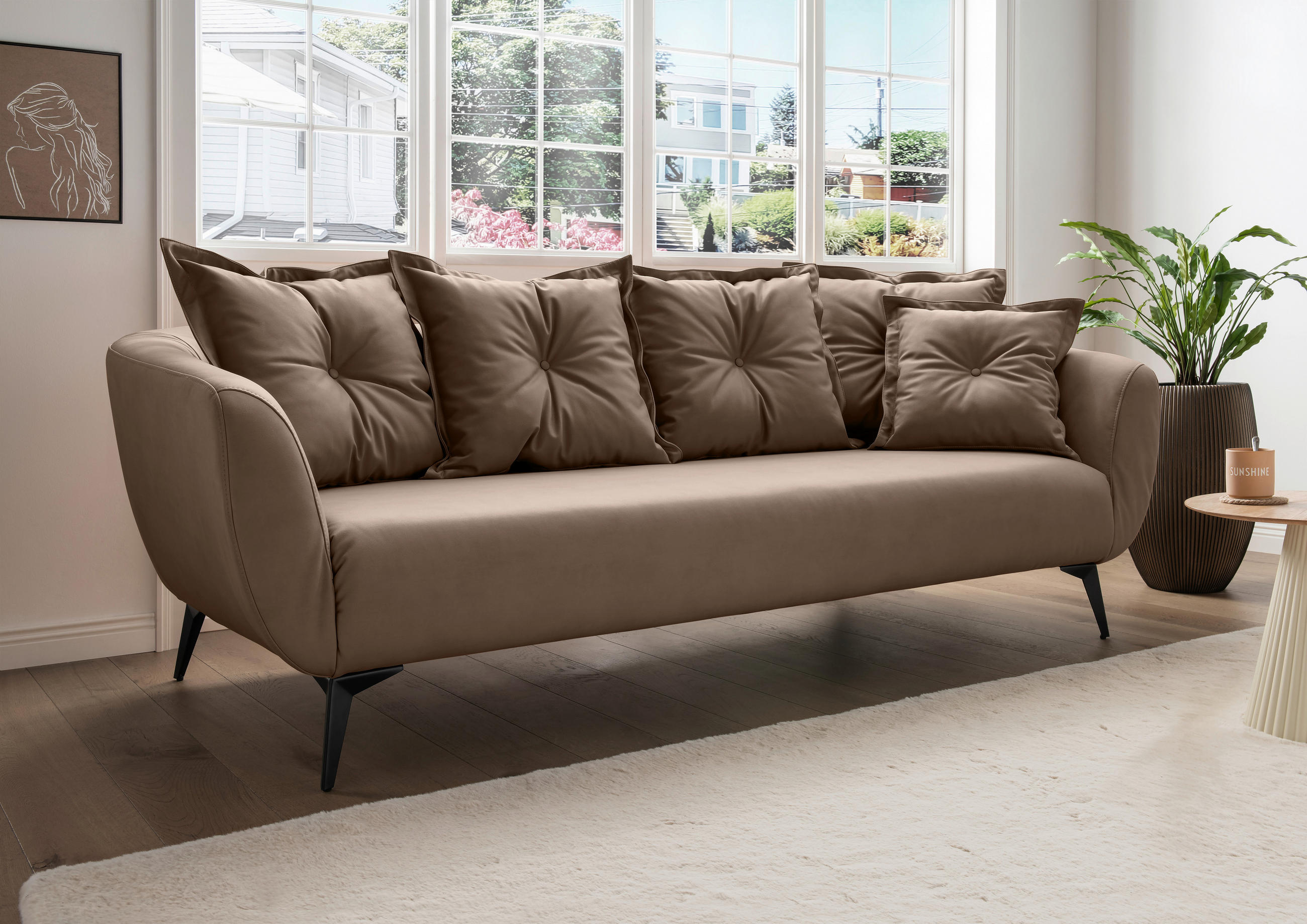 3-SITZER-SOFA in Lederlook Braun  - Schwarz/Braun, MODERN, Textil/Metall (236/94/103cm) - Livetastic