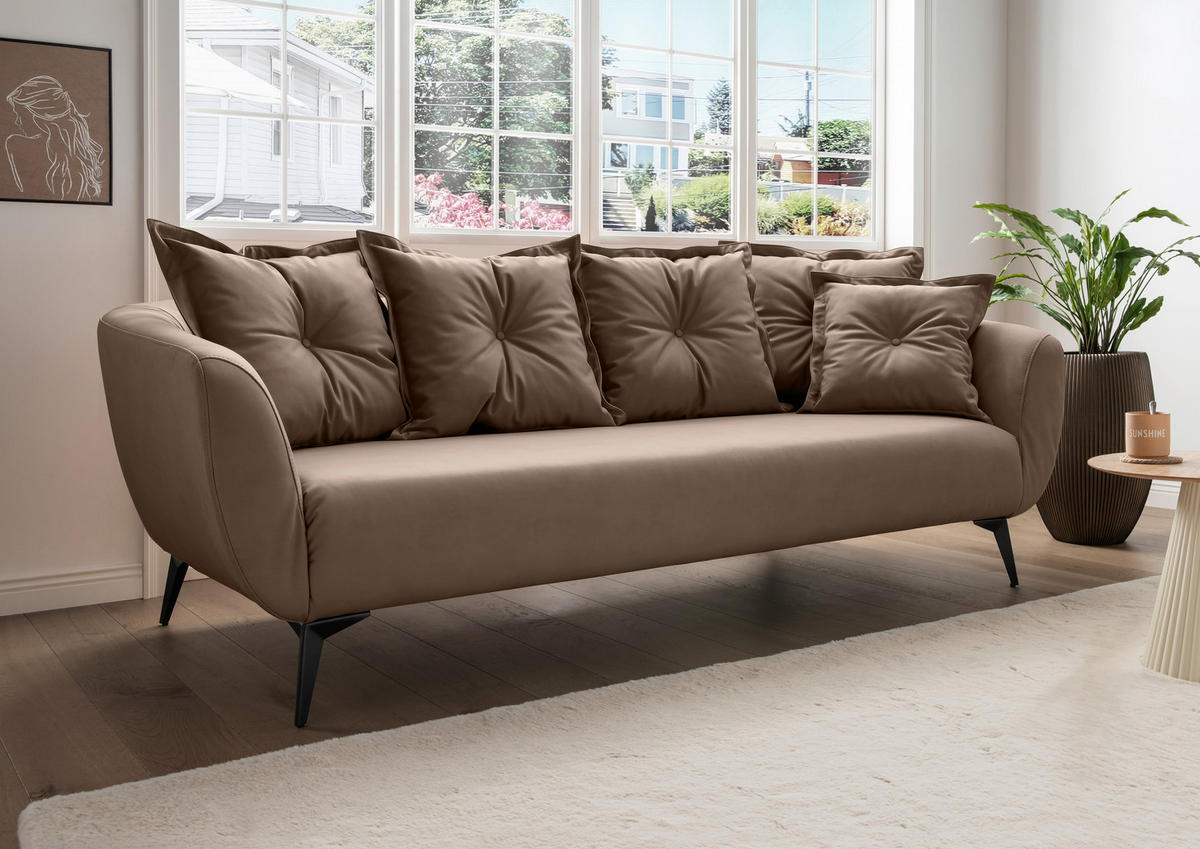 3-SITZER-SOFA in Lederlook Braun  - Schwarz/Braun, Modern, Textil/Metall (236/94/103cm) - Livetastic