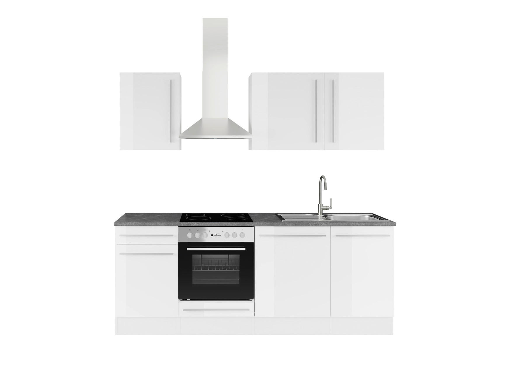 KÜCHENBLOCK 220 cm  in Weiß Hochglanz  - Weiß Hochglanz/Dunkelgrau, LIFESTYLE, Holzwerkstoff/Kunststoff (220cm) - P & B