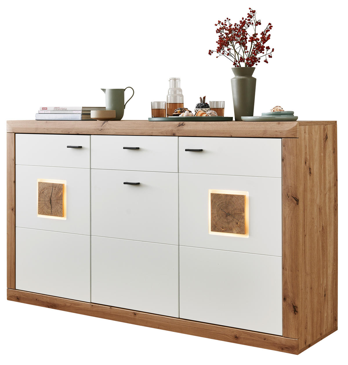 SIDEBOARD Weiss, Eiche Artisan  162,8/94,3/43,7 cm  - Weiss/Anthrazit, Konventionell, Holzwerkstoff/Kunststoff (162,8/94,3/43,7cm) - Stylife