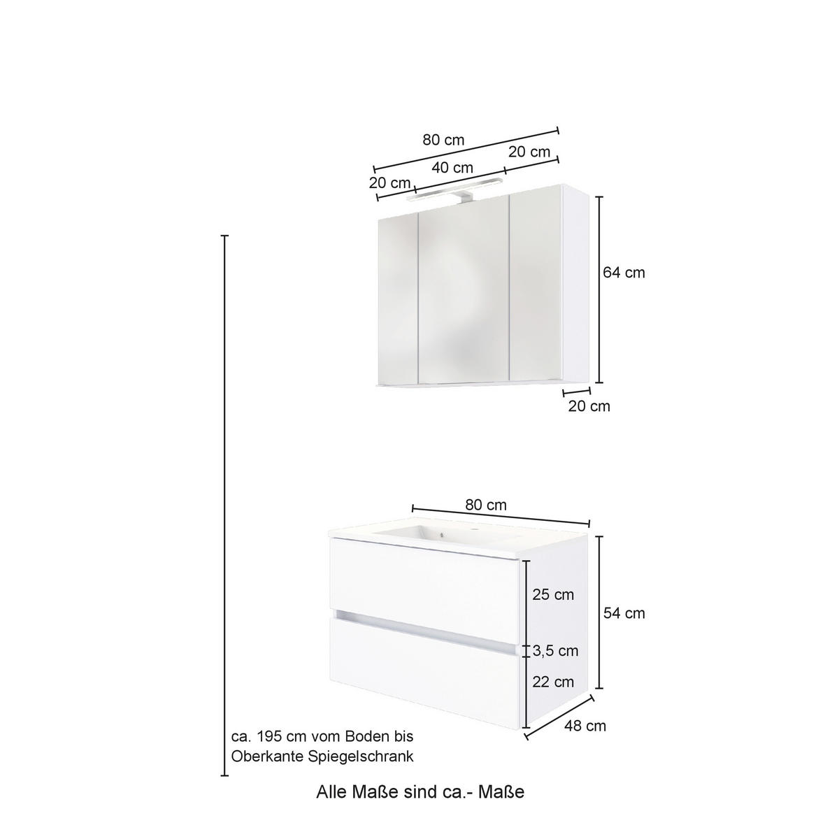 BADEZIMMER  in 80 cm  - Weiss/Eichefarben, Konventionell, Glas/Holzwerkstoff (80cm) - Held