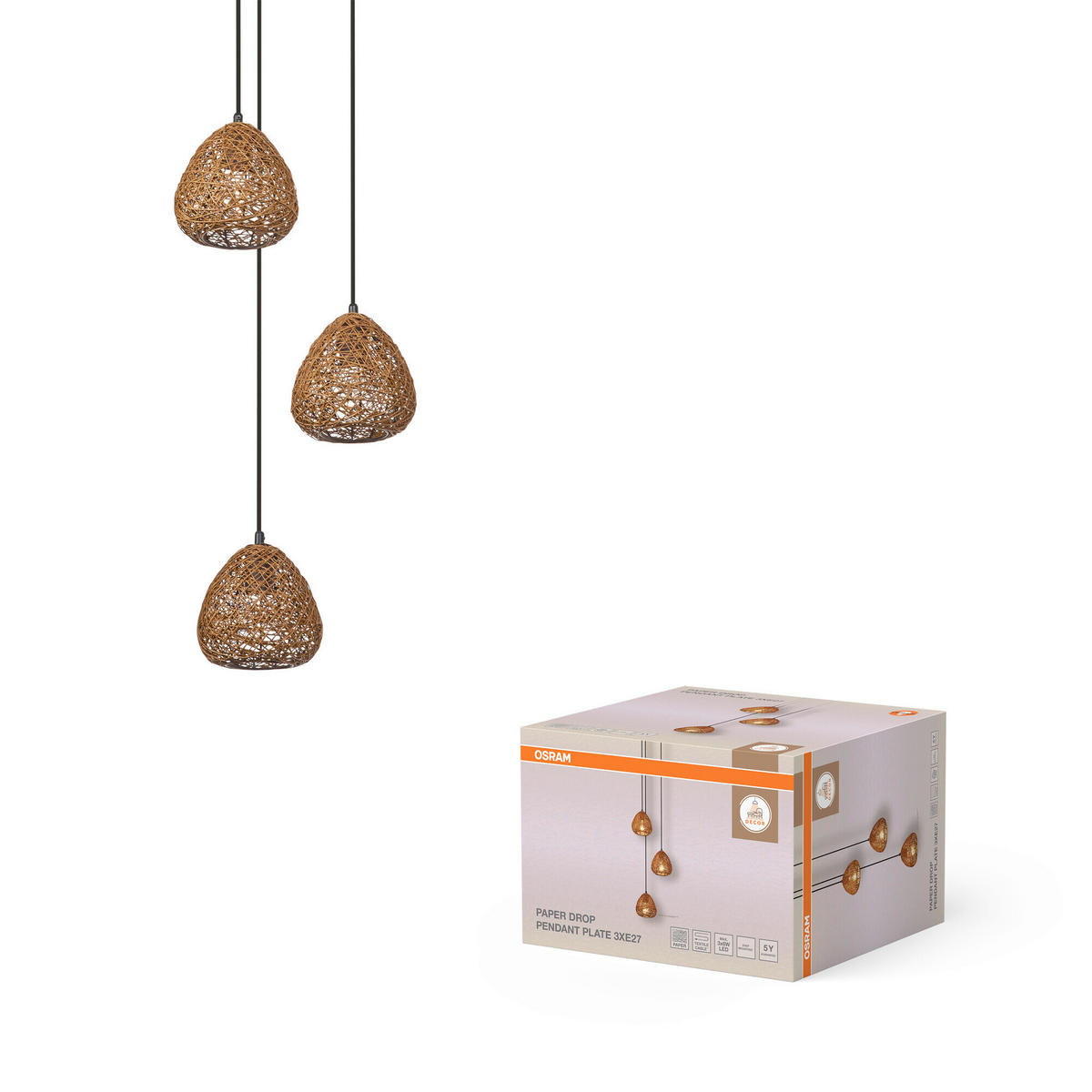 HÄNGELEUCHTE 36.7/150 cm  - Beige, Basics, Papier/Metall (36.7/150cm) - Osram