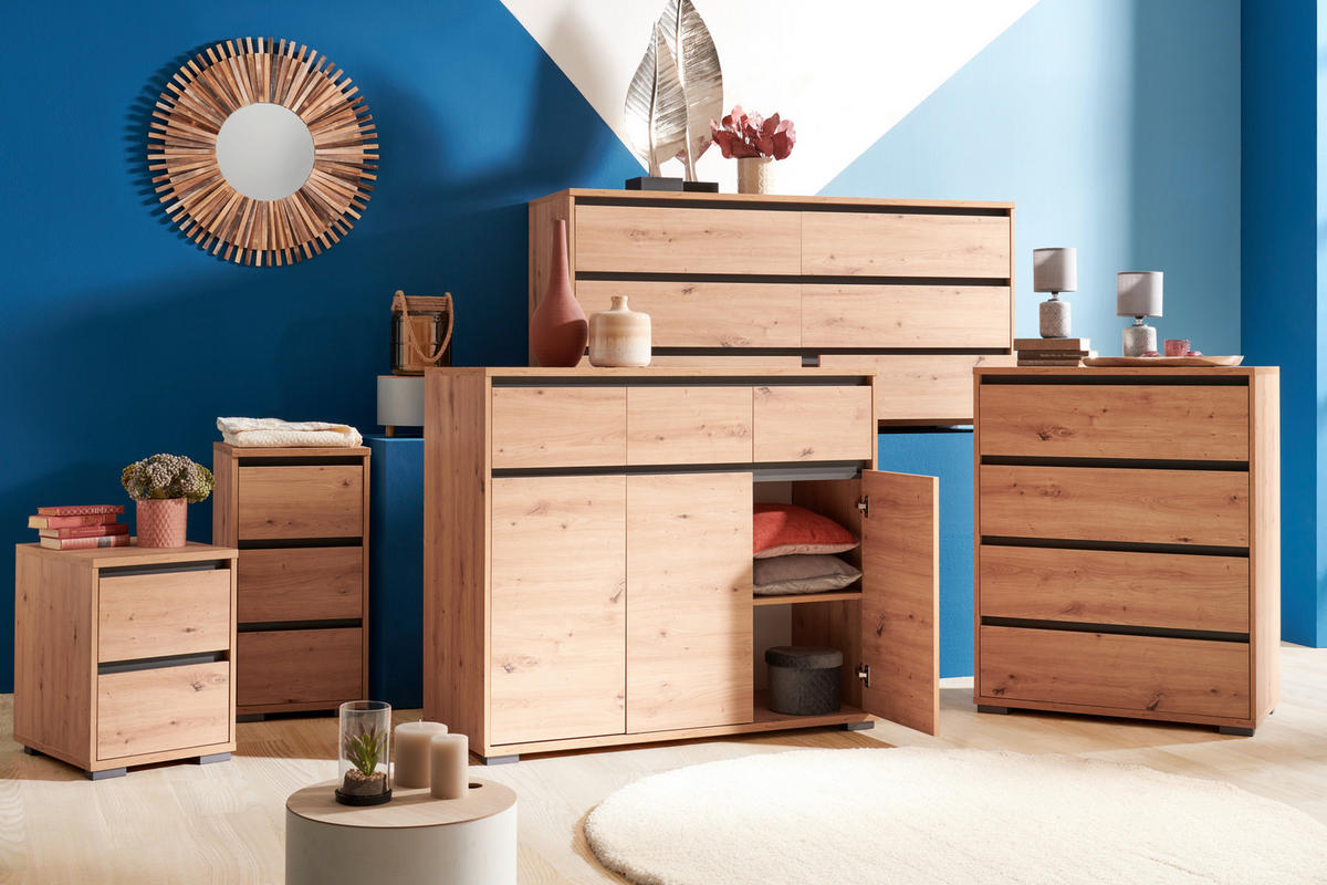 KOMÓD 80/103/48 cm  - tölgyfa/antracit, Design, műanyag/faalapú anyag (80/103/48cm) - Carryhome