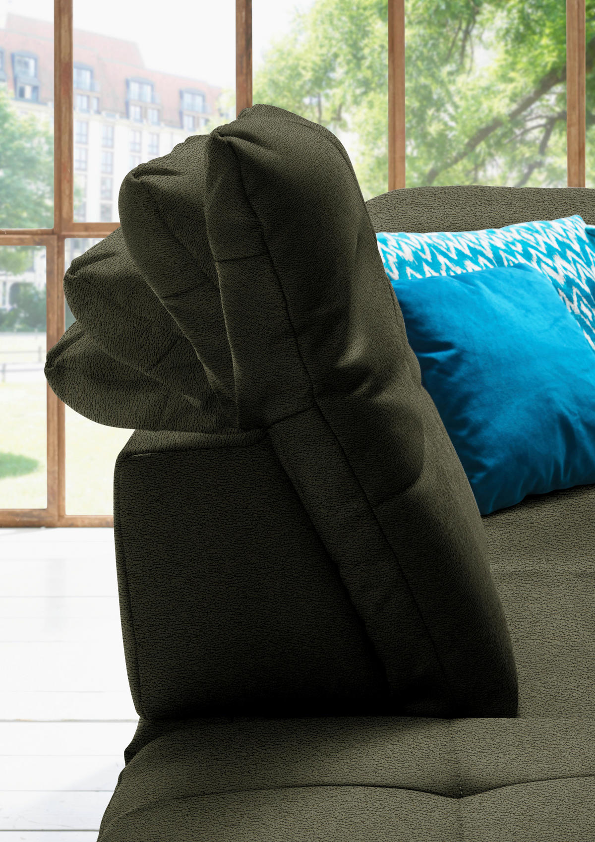 WOHNLANDSCHAFT  in Mikrofaser Olivgrün  - Chromfarben/Olivgrün, Design, Holzwerkstoff/Textil (260/371/195cm) - Beldomo Style