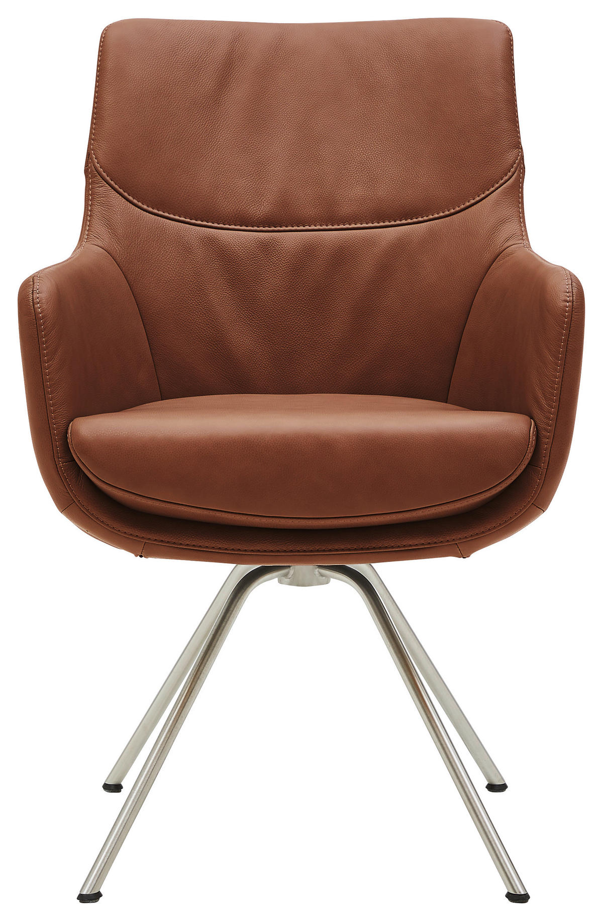 ARMLEHNSTUHL  in Echtleder pigmentiert  - Edelstahlfarben/Braun, Design, Leder/Metall (60/90/61cm) - Dieter Knoll