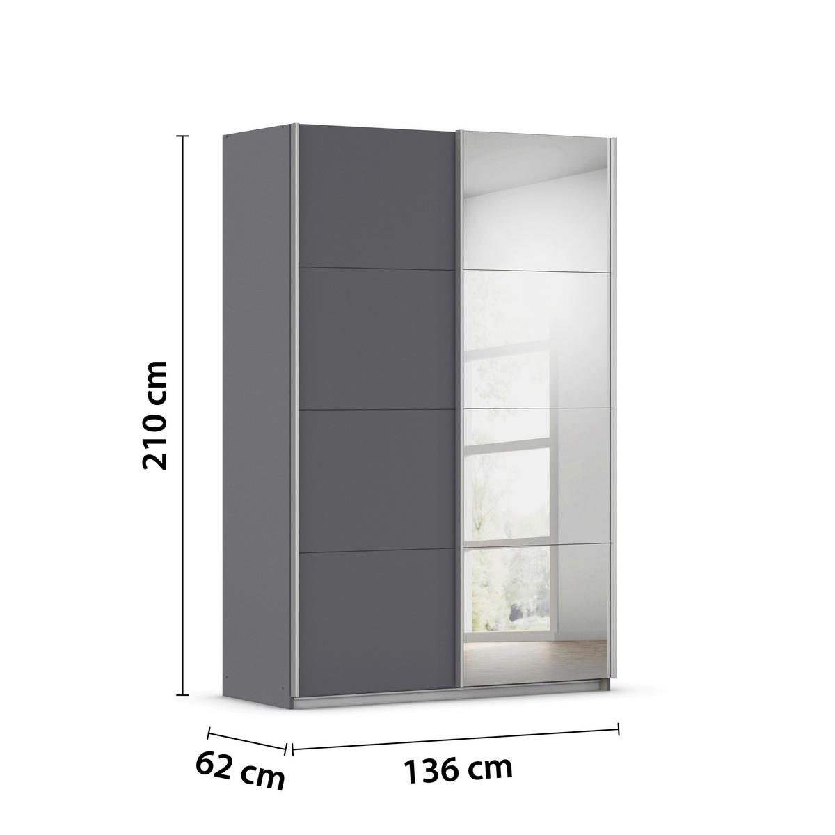 SCHWEBETÜRENSCHRANK 136/210/62 cm,  in Grau, 2 Tür(en)  - Alufarben/Grau, KONVENTIONELL, Holzwerkstoff/Kunststoff (136/210/62cm) - home24