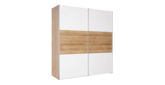 SCHWEBETÜRENSCHRANK in Eichefarben, Weiß - Eichefarben/Alufarben, Design, Holzwerkstoff/Metall (200/216/68cm) - Hom`in