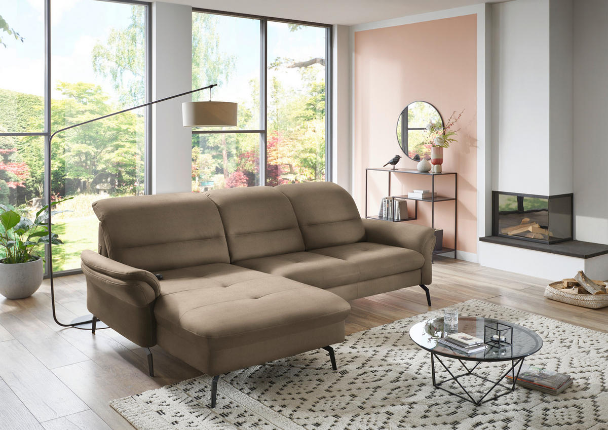 ECKSOFA in Flachgewebe Greige  - Greige/Schwarz, Konventionell, Textil/Metall (181/260cm) - Beldomo Speed