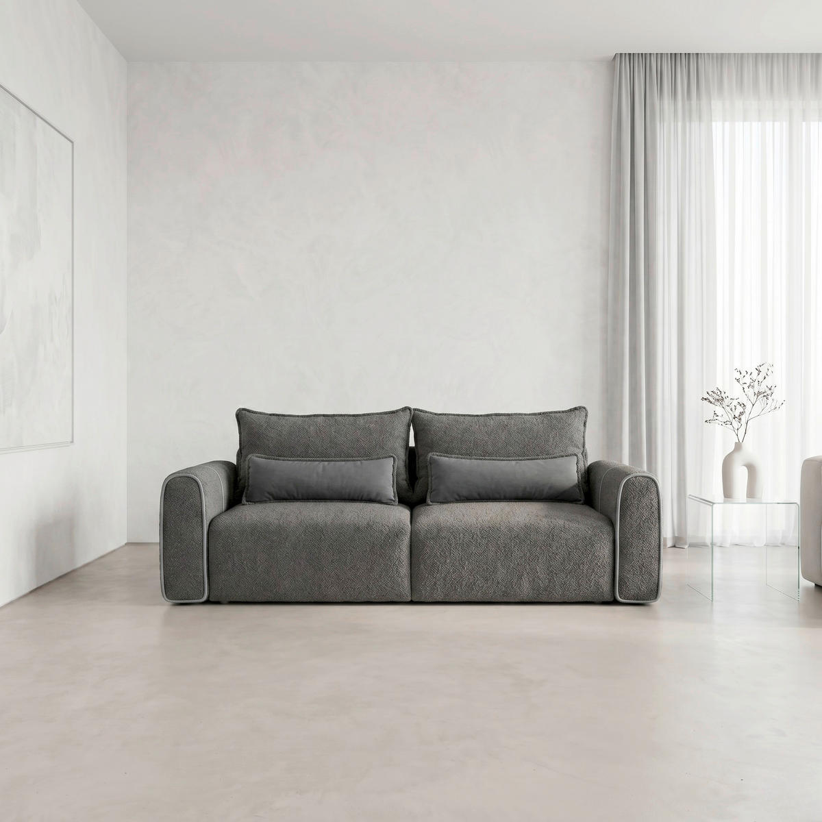 SCHLAFSOFA KIARA Bouclé Dunkelgrau  inkl.  - Dunkelgrau/Schwarz, Design, Kunststoff/Textil (235/100/100cm) - MID.YOU