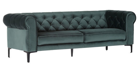 3-SITZER-SOFA in Samt Grün, Petrol  - Petrol/Schwarz, Trend, Textil/Metall (220/75/90cm) - Carryhome