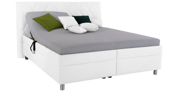 POLSTERBETT Matratze, Lattenrost, Bettkasten 180/200 cm in Weiß - Birkefarben/Silberfarben, KONVENTIONELL, Holz/Textil (180/200cm) - Esposa