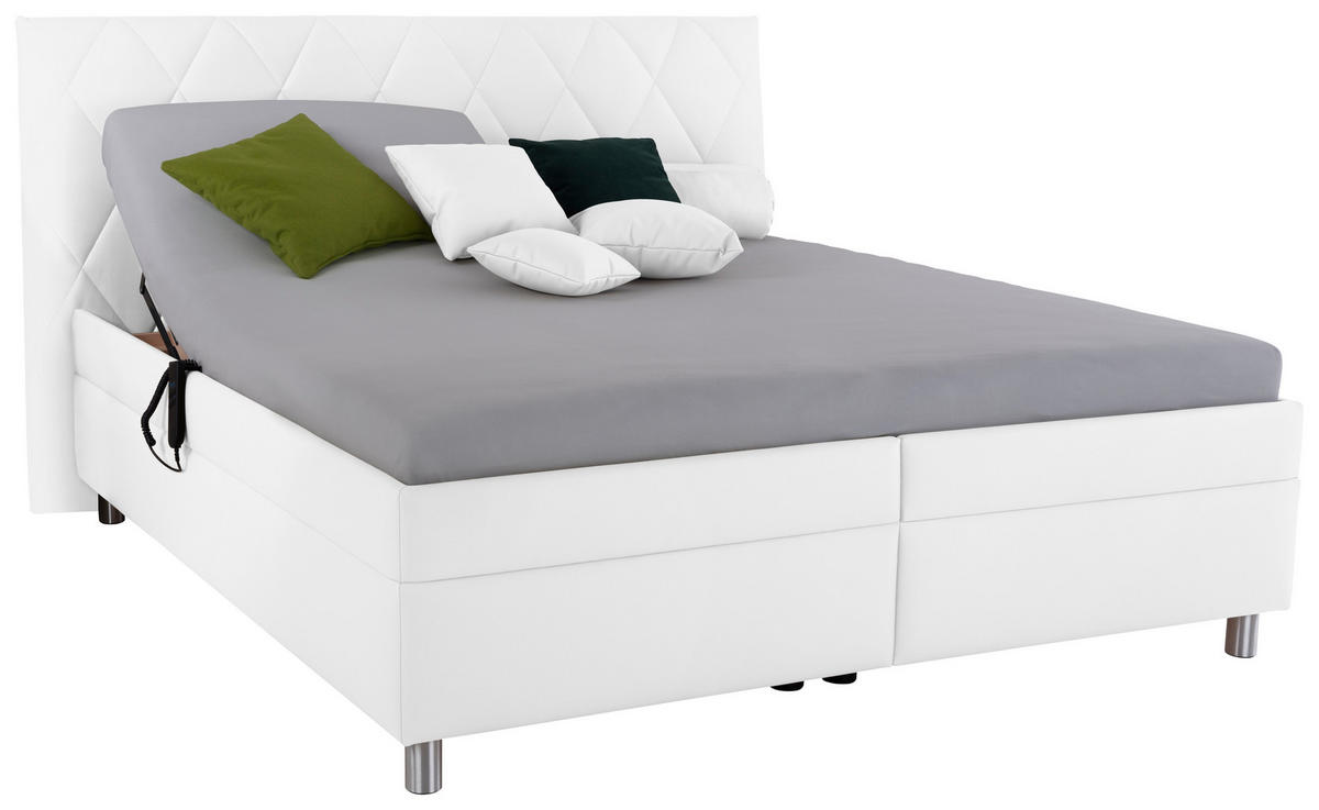 POLSTERBETT Matratze, Lattenrost, Bettkasten 180/200 cm  in Weiß  - Birkefarben/Silberfarben, KONVENTIONELL, Holz/Textil (180/200cm) - Esposa
