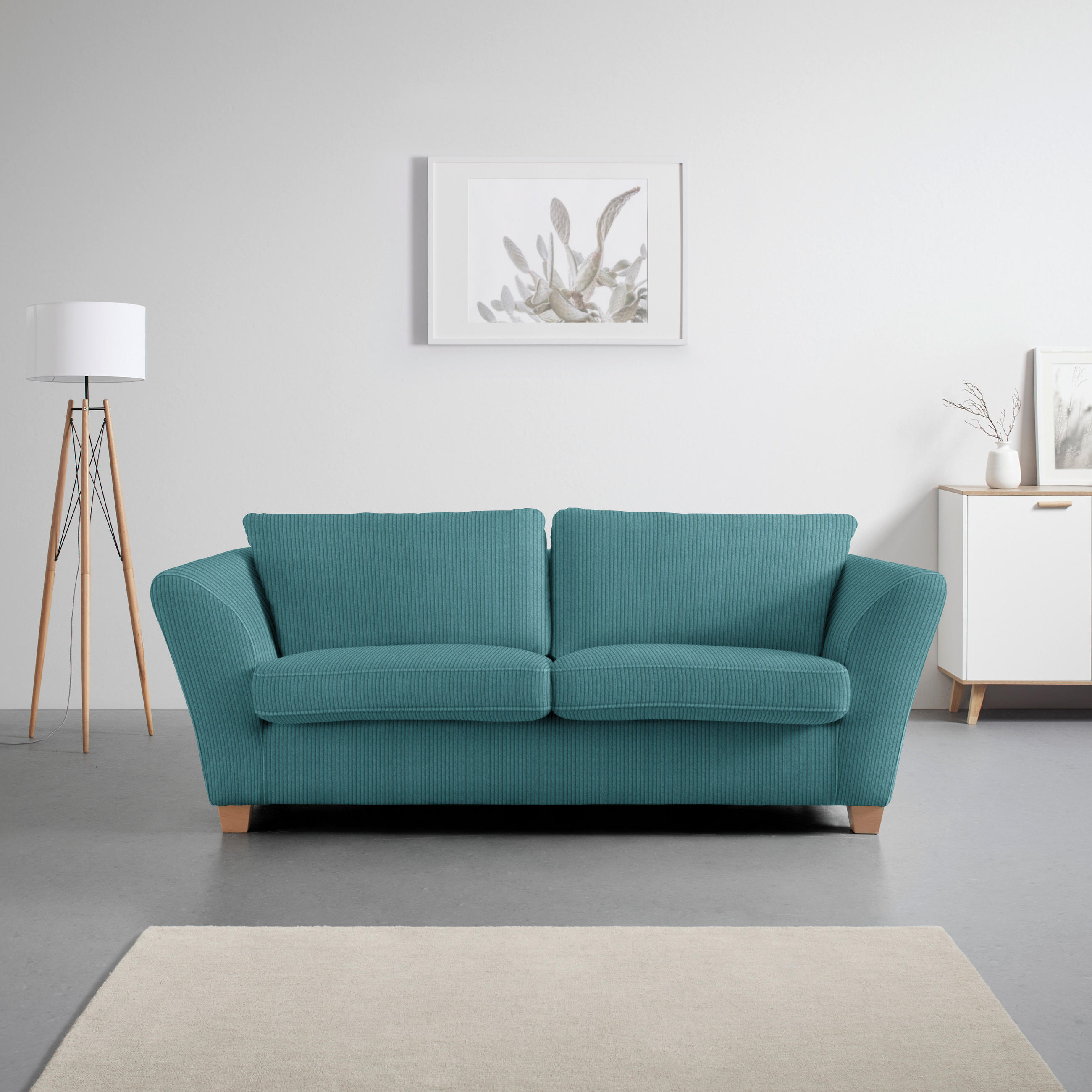 3-SITS SOFFA i manchester petrol  - petrol/naturfärgad, trä/textil (216/70-85/95cm) - MID.YOU