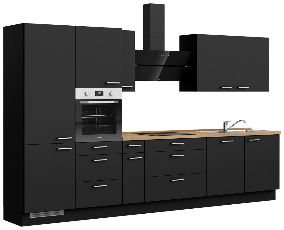 KÜCHENLEERBLOCK 360 cm   in Schwarz, Eichefarben  - Edelstahlfarben/Eichefarben, MODERN, Holzwerkstoff/Metall (360cm) - Nobilia