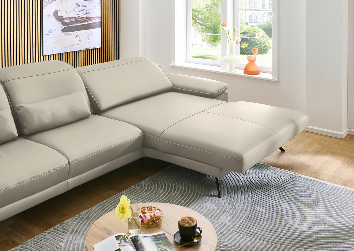 ECKSOFA in Echtleder Ecru  - Ecru/Schwarz, Design, Leder/Metall (332/193cm) - Dieter Knoll