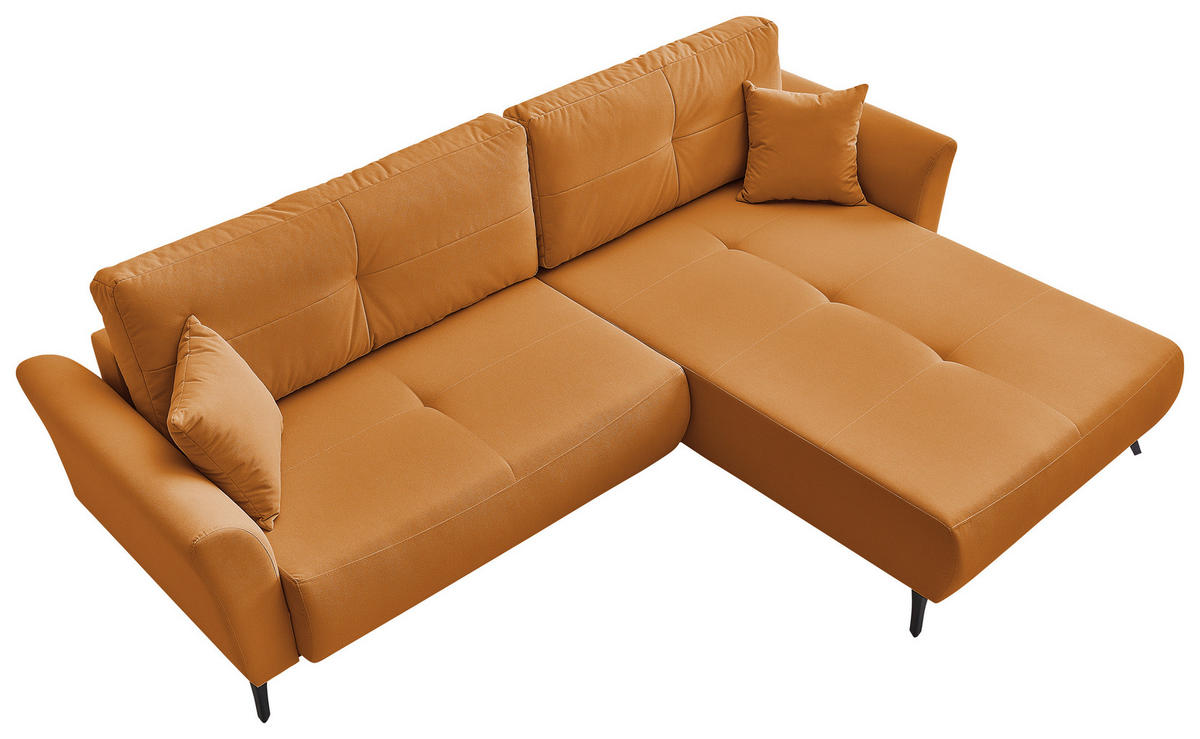 ECKSOFA GEMMA Gelb Flachgewebe Zierkissen, Rückenkissen, Bettkasten, Schlaffunktion, Rücken echt, Stauraum  - Gelb/Schwarz, Design, Textil/Metall (270/183cm) - P & B