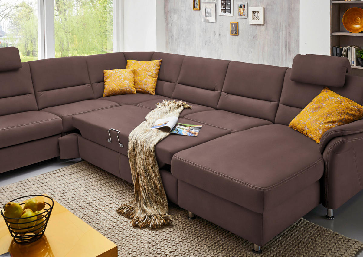 WOHNLANDSCHAFT in Mikrofaser Braun  - Alufarben/Braun, Konventionell, Textil/Metall (262/335/173cm) - Beldomo System