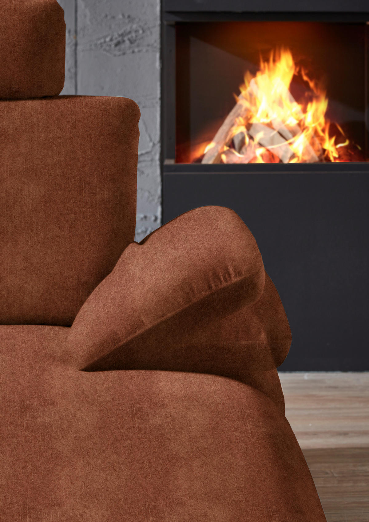 WOHNLANDSCHAFT in Velours Kupferfarben  - Schwarz/Kupferfarben, Design, Textil/Metall (208/344/180cm) - Dieter Knoll