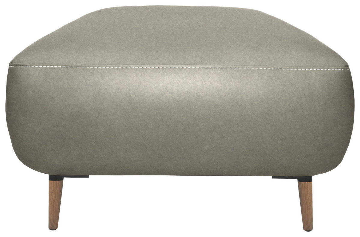 HOCKER in Leder Hellgrau  - Beige/Hellgrau, Natur, Leder/Holz (65/46/55cm) - Valnatura