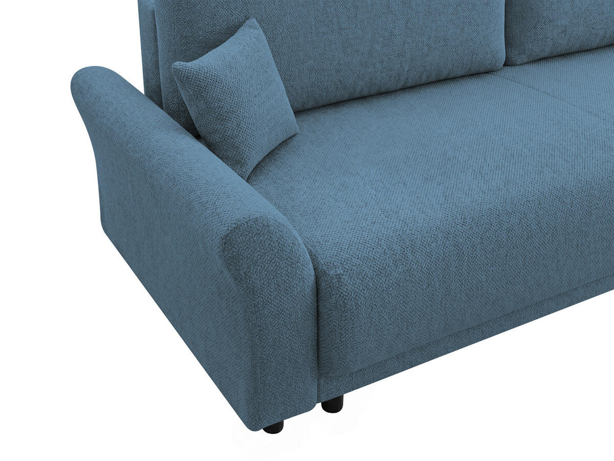 SCHLAFSOFA Flachgewebe, Struktur Blau  inkl. Zierkissen, Rückenkissen, Bettkasten, Schlaffunktion, Rücken echt  - Blau/Schwarz, Design, Textil (244/88/100cm) - P & B