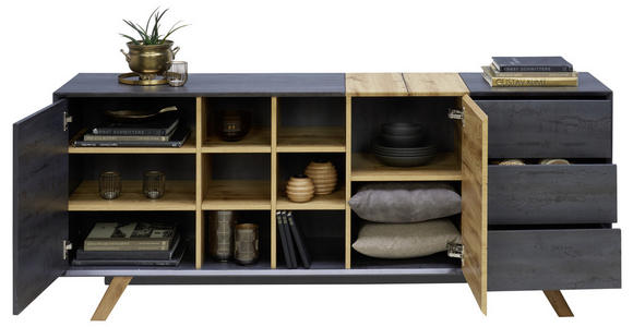 SIDEBOARD 180/75/40 cm in Eichefarben, Dunkelgrau - Eichefarben/Dunkelgrau, Design, Holz/Holzwerkstoff (180/75/40cm) - Carryhome