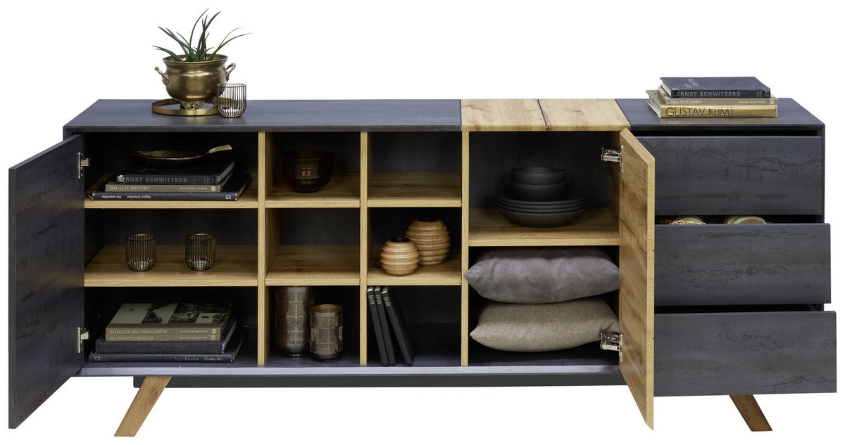 KOMODA   180/75/40 cm   boje hrasta, tamno siva  - boje hrasta/tamno siva, Design, drvni materijal/drvo (180/75/40cm) - Carryhome