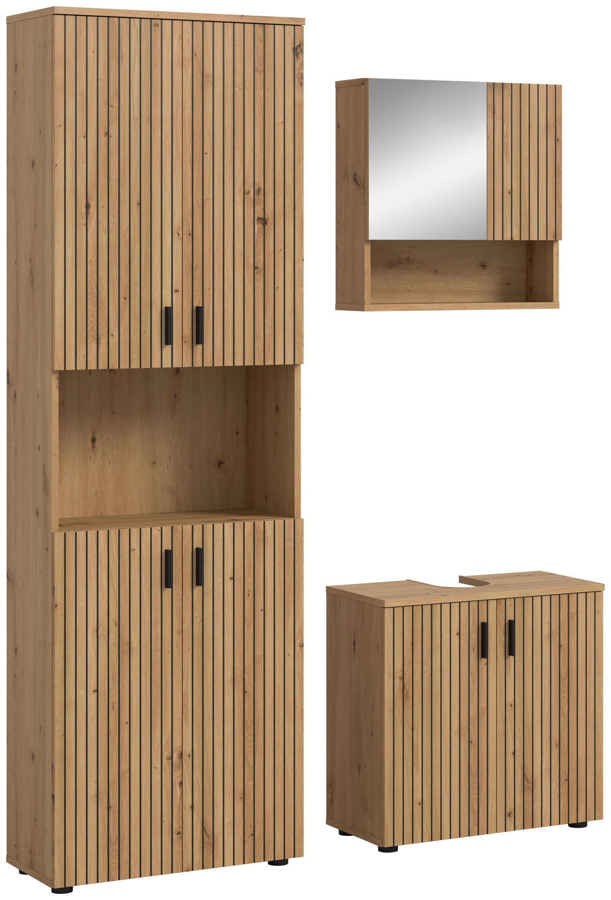 BADEZIMMER 3-teilig  in 120 cm  - Schwarz/Eiche Artisan, Basics, Holzwerkstoff/Kunststoff (120cm) - MID.YOU