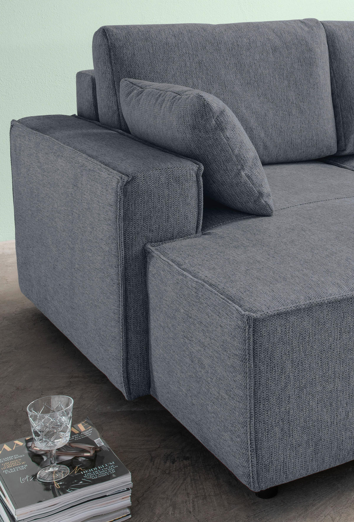 BIGSOFA in Chenille Anthrazit  - Anthrazit/Schwarz, Modern, Kunststoff/Textil (188/86/154cm) - Livetastic