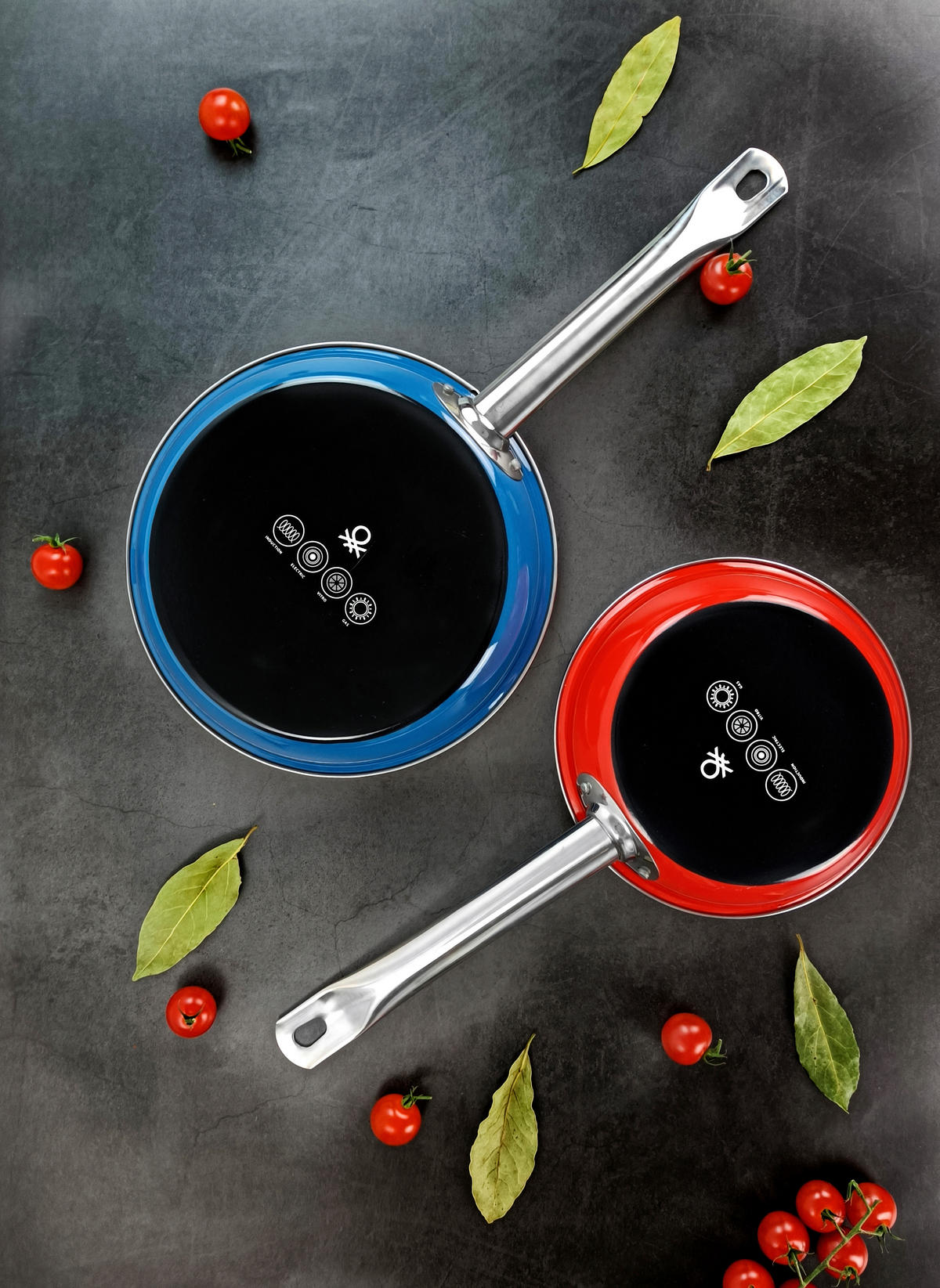PFANNENSET Stahl 2-teilig  - Blau/Rot, Basics, Metall - Benetton