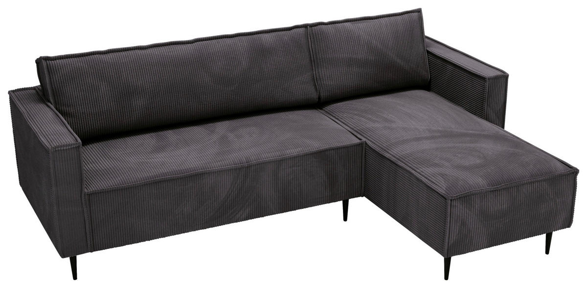 ECKSOFA in Cord Graphitfarben  - Schwarz/Graphitfarben, Design, Textil/Metall (223/151cm) - Livetastic