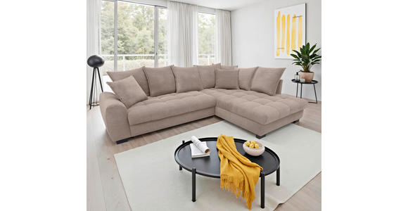 ECKSOFA Taupe Cord Rückenkissen, Armlehnenkissen, Bettkasten, Schlaffunktion, Rücken echt, Liegefläche im Originalstoff  - Taupe/Schwarz, KONVENTIONELL, Kunststoff/Textil (304/212cm) - Carryhome