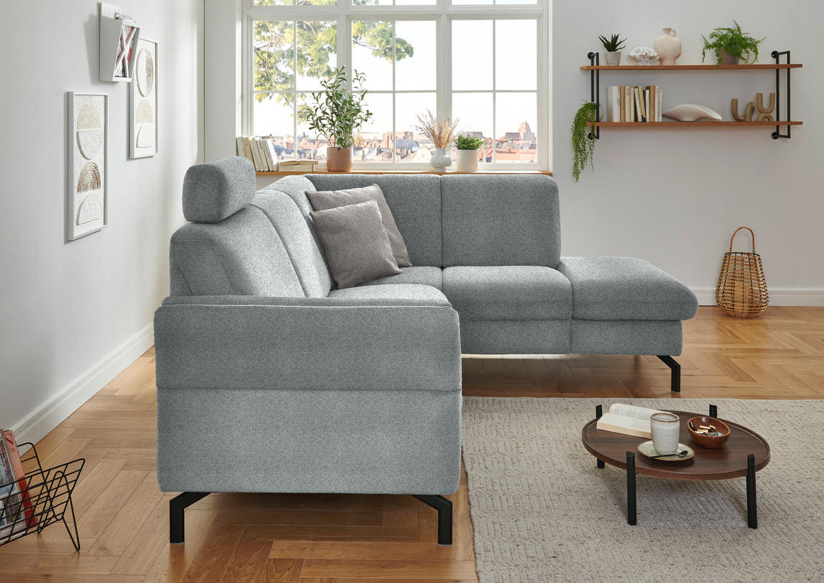 ECKSOFA in Flachgewebe Hellgrau  - Hellgrau/Schwarz, Konventionell, Textil/Metall (241/190cm) - Beldomo Comfort