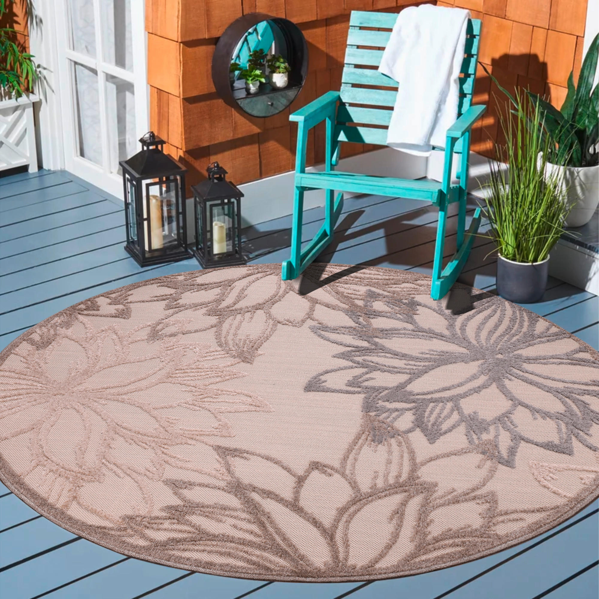 OUTDOORTEPPICH 120 cm Floral Beige, Creme  - Beige/Creme, LIFESTYLE, Kunststoff/Textil (120cm)