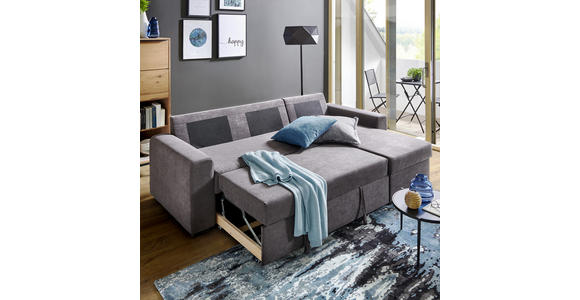 ECKSOFA inkl.Funktionen Grau Webstoff  - Schwarz/Grau, Design, Textil (245/160cm) - Xora