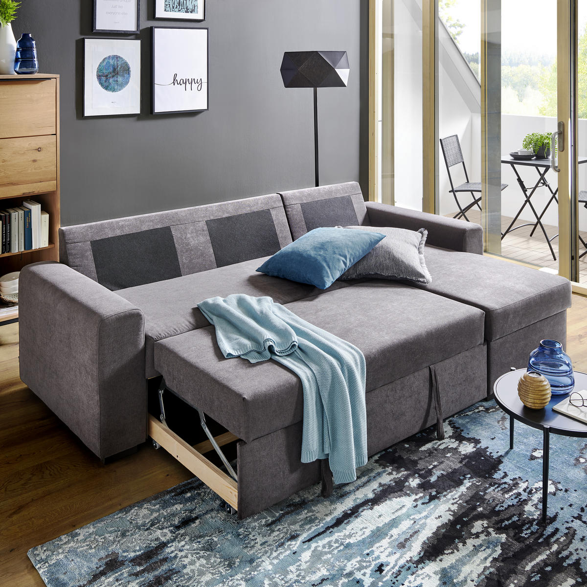 ECKSOFA inkl.Funktionen Beige Webstoff  - Beige/Schwarz, Design, Textil (245/160cm) - Xora