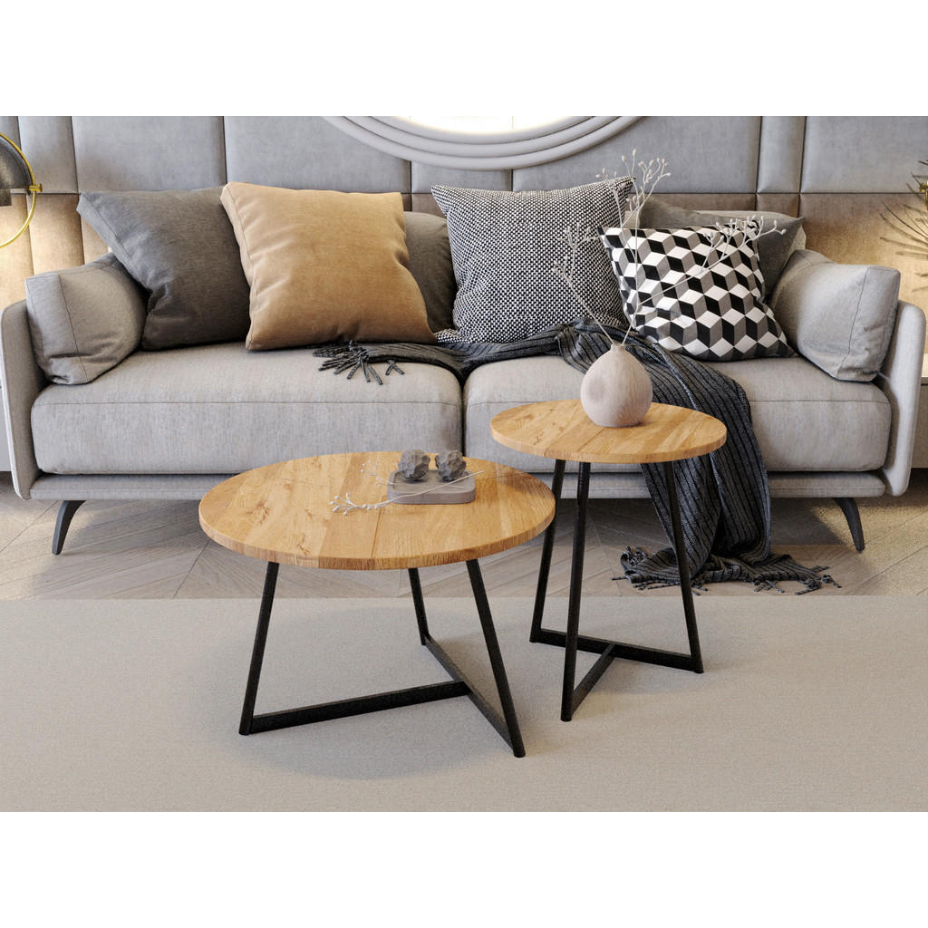 Thumbnail - Boxxx Couchtischset, Schwarz, Wildeiche, Holz, Metall, 2-teilig, Wildeiche, rund, eckig, Rundrohr, 60x40x60 cm, einfache...
