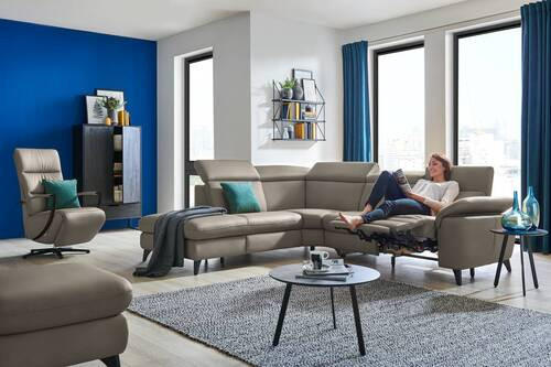ECKSOFA in Echtleder Graubraun  - Graubraun/Schwarz, Design, Leder/Metall (239/285cm) - Cantus