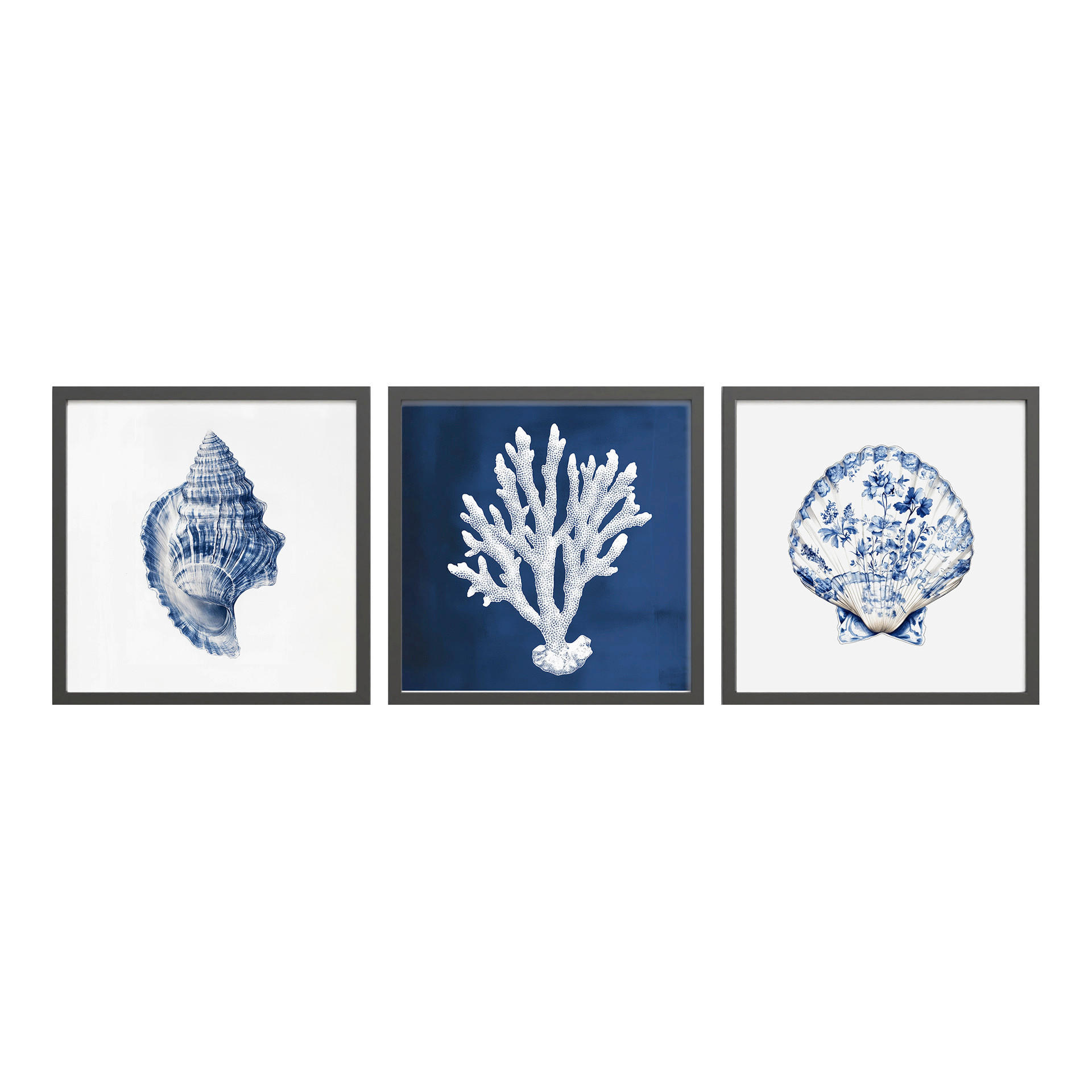 BILDERSET - Blau/Weiß, Basics, Holz/Papier (30/30/2.5cm)