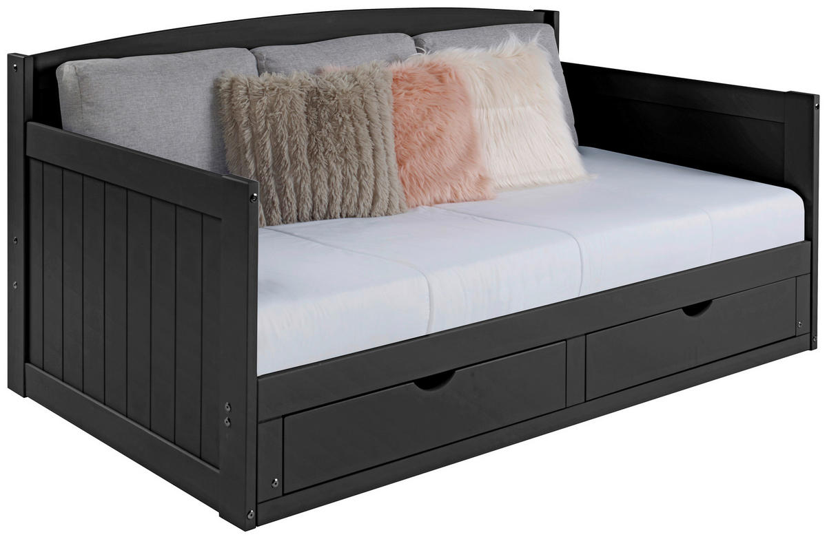 AUSZIEHBETT 90/200 cm Schwarz  - Schwarz/Naturfarben, Romantik / Landhaus, Holz/Kunststoff (90/200cm) - MID.YOU