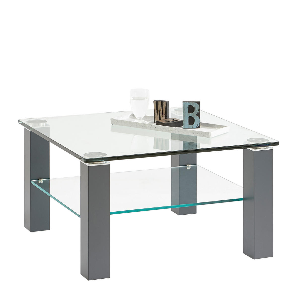 TABLE BASSE in métal, verre 75/75/43 cm  - Design, métal/verre (75/75/43cm)