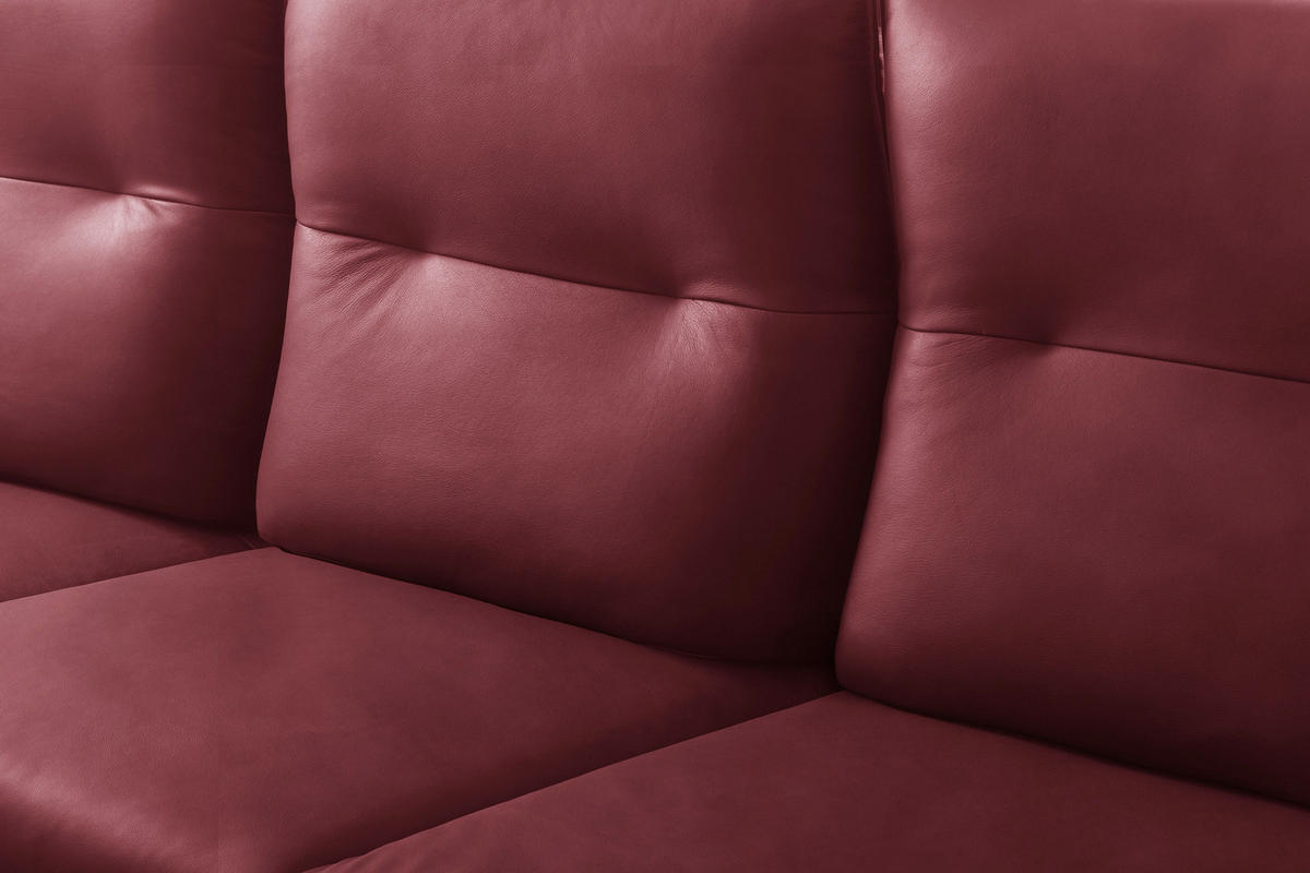 ECKSOFA Kirschrot Echtleder Armteilverstellung, Kopfteilverstellung, Sitztiefenverstellung  - Schwarz/Kirschrot, Design, Leder/Metall (180/291cm) - Celina Home