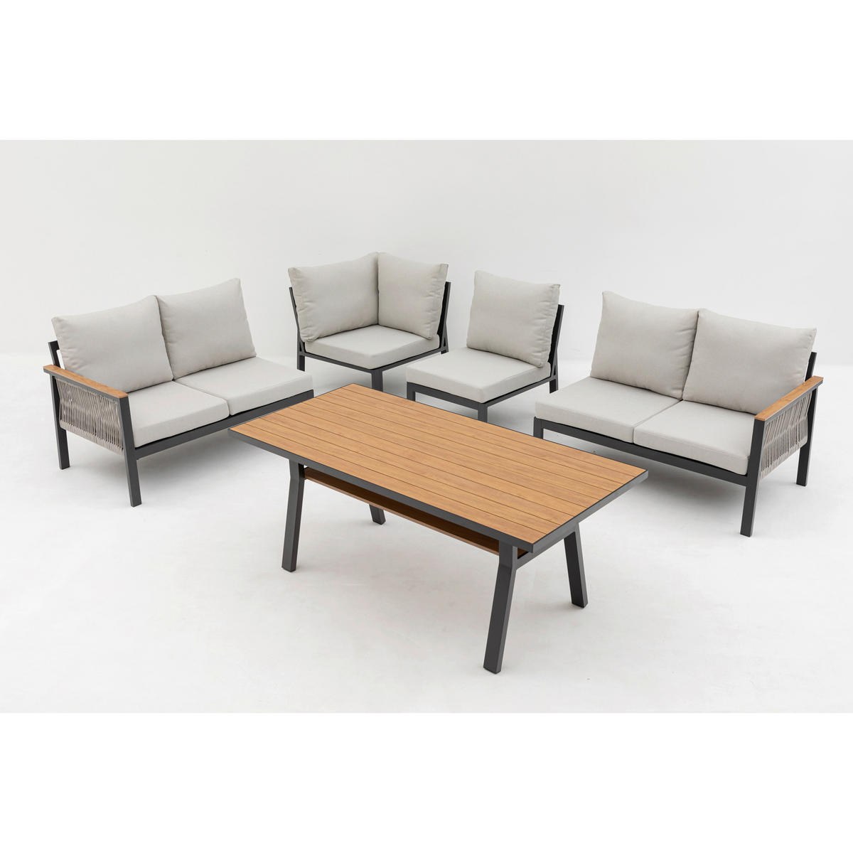 DINING-LOUNGESET Aluminium  - Ecru/Anthrazit, MODERN, Textil/Metall - Gardenson