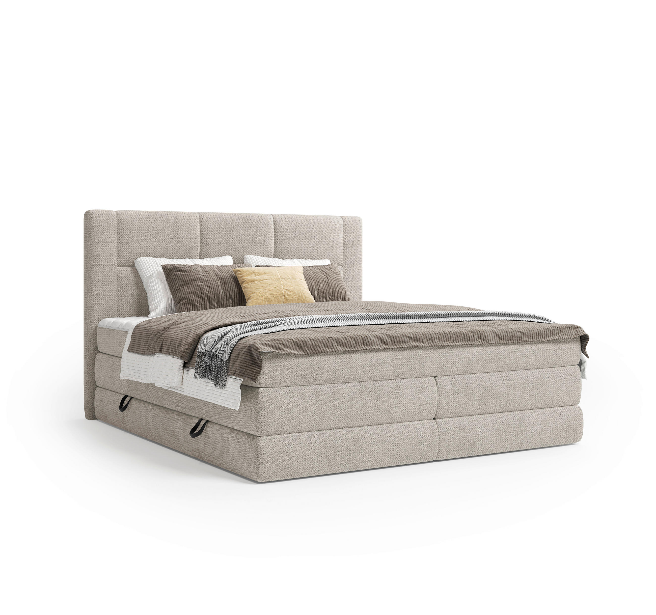 BOXSPRINGBETT 180/200 cm,  in Beige, gepolstertes Kopfteil, Bettkasten, Topper, Wendematratze mit unterschiedlichen Härtegraden, H2 + H3 = mittel + fest  - Beige/Schwarz, Design, Kunststoff/Textil (180/200cm) - Esposa