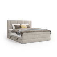 BOXSPRINGBETT 180/200 cm,  in Beige, gepolstertes Kopfteil, Bettkasten, Topper, Wendematratze mit unterschiedlichen Härtegraden, H2 + H3 = mittel + fest  - Beige/Schwarz, Design, Kunststoff/Textil (180/200cm) - Esposa